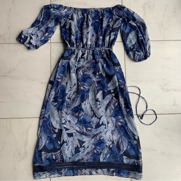 Tularosa Marty Midi Dress midnight floral off the shoulder NWT - Picture 6 of 11